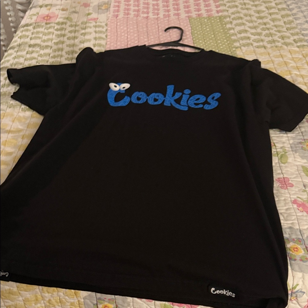 Black T-Shirt with Blue 'Cookies' Logo